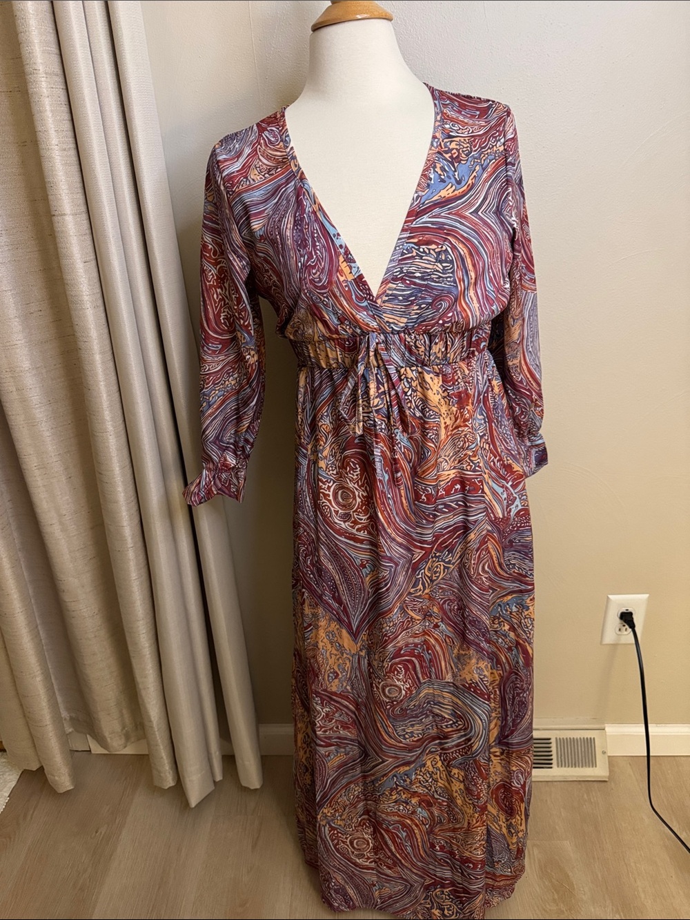 Printed V-Neck Maxi Dress in Multicolor